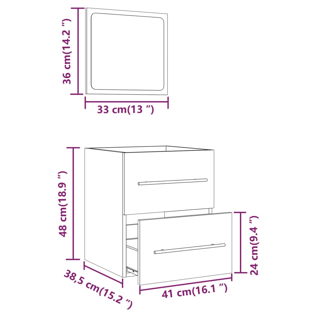 Badkamerkast met spiegel 41x38,5x48 cm gerookt eikenkleurig - Griffin Retail