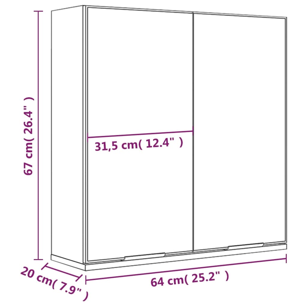 Badkamerkast met spiegel 64x20x67 cm bruineikenkleurig - Griffin Retail