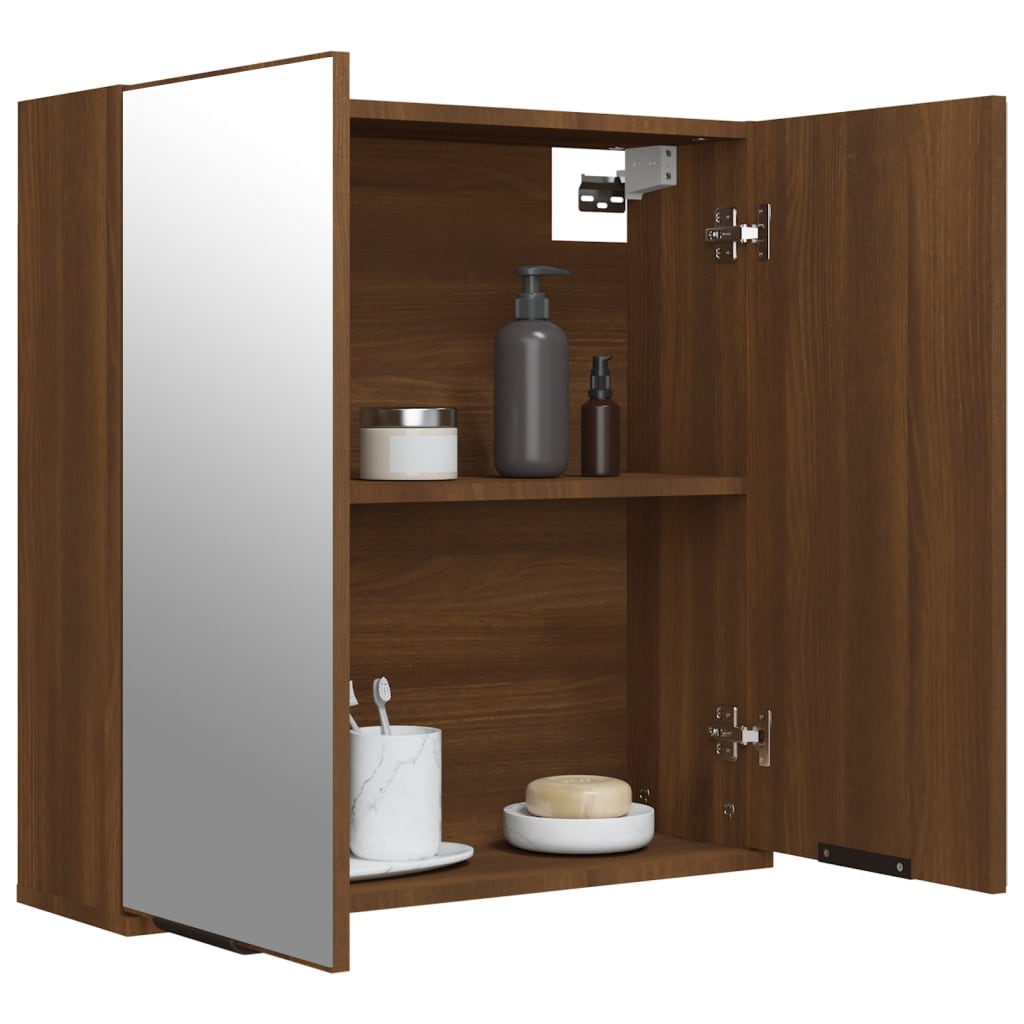 Badkamerkast met spiegel 64x20x67 cm bruineikenkleurig - Griffin Retail