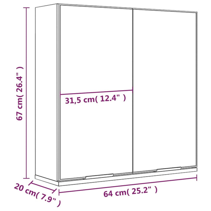 Badkamerkast met spiegel 64x20x67 cm gerookt eikenkleurig - Griffin Retail