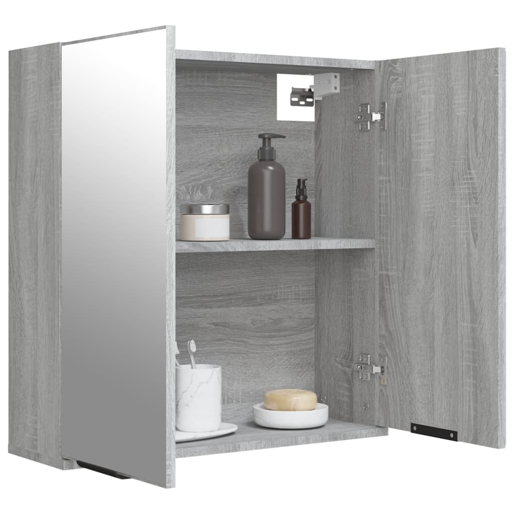 Badkamerkast met spiegel 64x20x67 cm grijs sonoma eikenkleurig - Griffin Retail