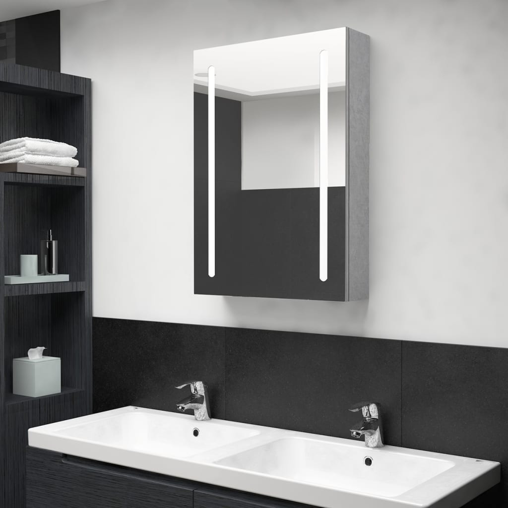 Badkamerkast met spiegel en LED 50x13x70 cm betongrijs - Griffin Retail