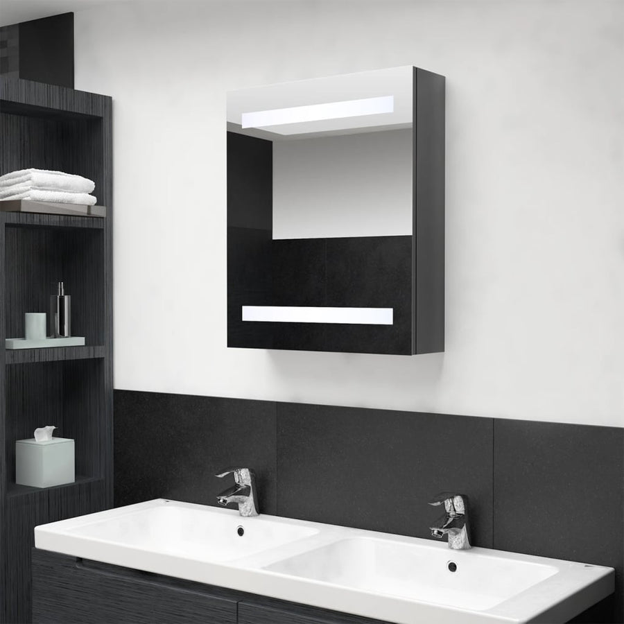 Badkamerkast met spiegel en LED 50x14x60 cm glanzend grijs - Griffin Retail