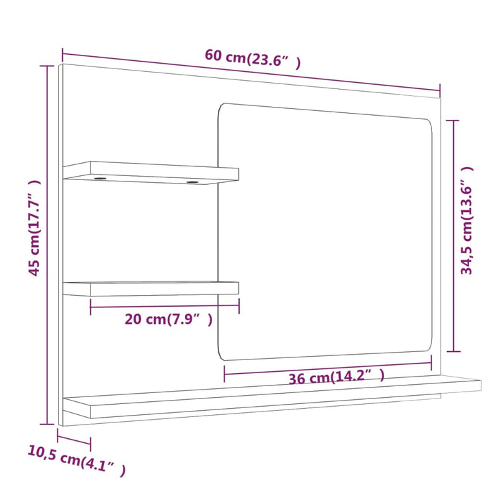 Badkamerspiegel 60x10,5x45 cm bewerkt hout grijs sonoma eiken - Griffin Retail