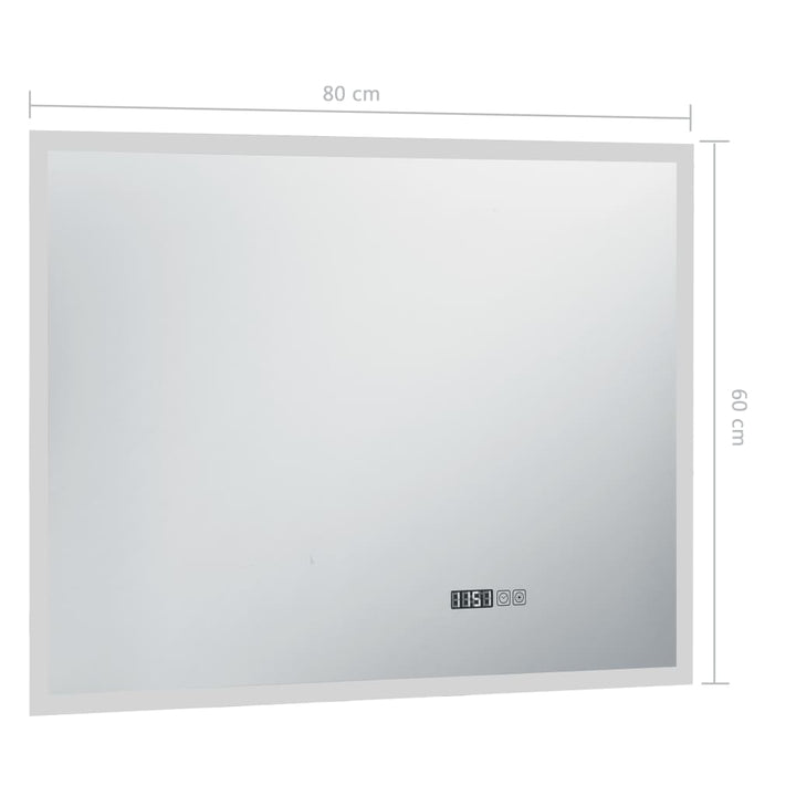 Badkamerspiegel LED met aanraaksensor en tijdweergave 80x60 cm - Griffin Retail