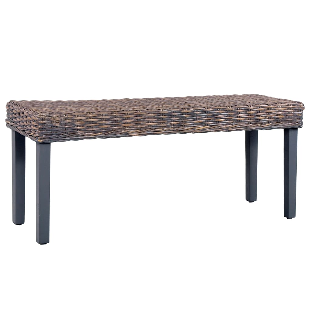 Bankje 110 cm natuurlijk kubu rattan en massief mangohout grijs - Griffin Retail