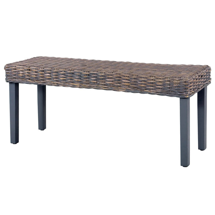 Bankje 110 cm natuurlijk kubu rattan en massief mangohout grijs - Griffin Retail