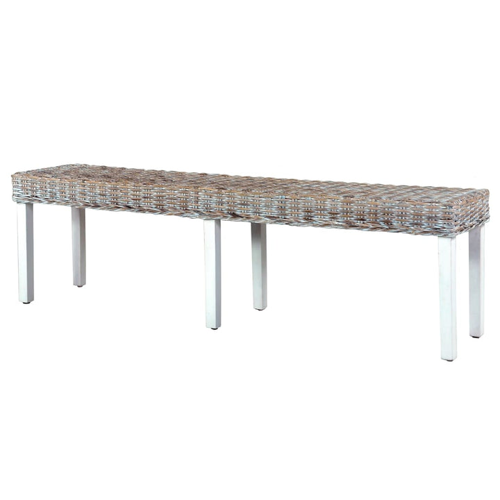 Bankje 160 cm natuurlijk kubu rattan en massief mangohout wit - Griffin Retail