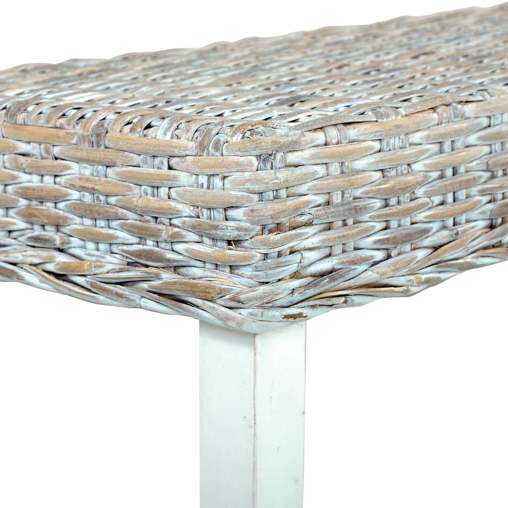 Bankje 160 cm natuurlijk kubu rattan en massief mangohout wit - Griffin Retail