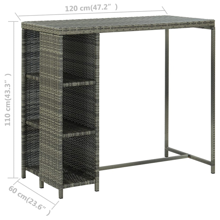 Bartafel met opbergrek 120x60x110 cm poly rattan grijs - Griffin Retail