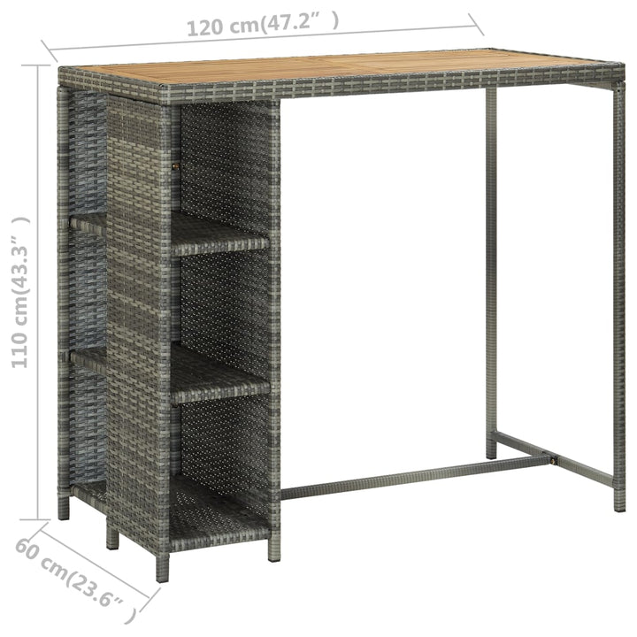 Bartafel met opbergrek 120x60x110 cm poly rattan grijs - Griffin Retail