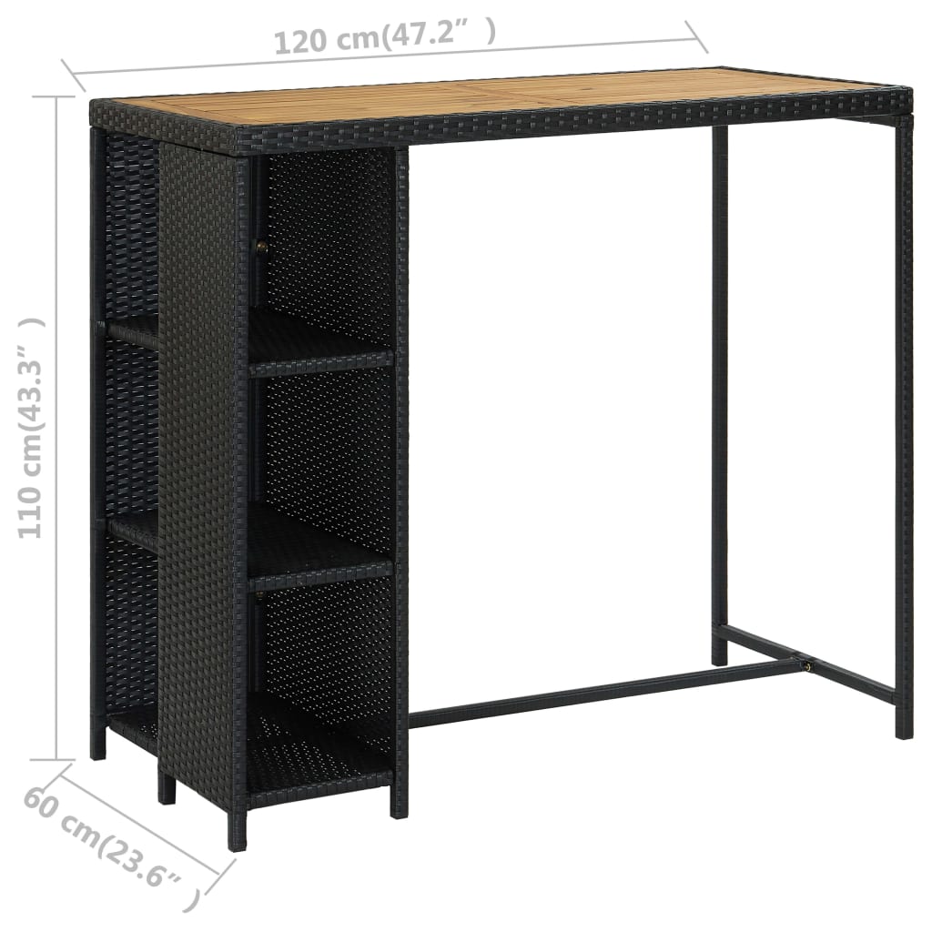 Bartafel met opbergrek 120x60x110 cm poly rattan zwart - Griffin Retail