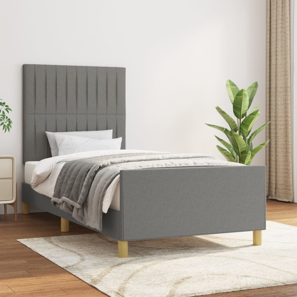 Bedframe met hoofdeinde stof donkergrijs 90x190 cm - Griffin Retail