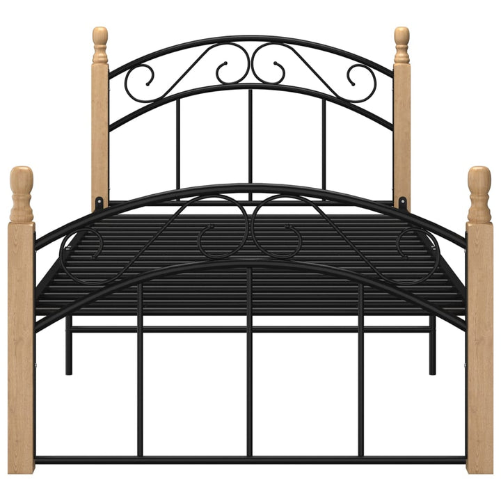 Bedframe metaal en massief eikenhout zwart 100x200 cm - Griffin Retail