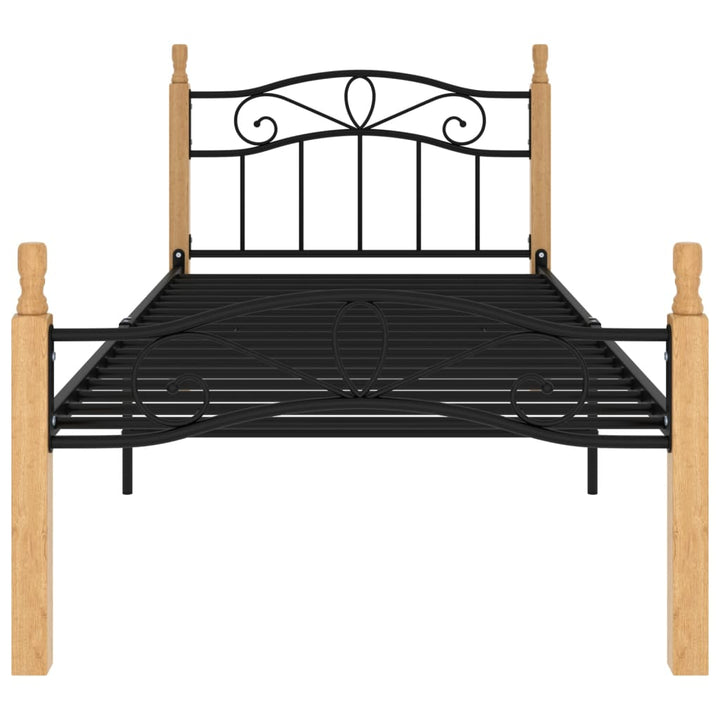 Bedframe metaal en massief eikenhout zwart 100x200 cm - Griffin Retail