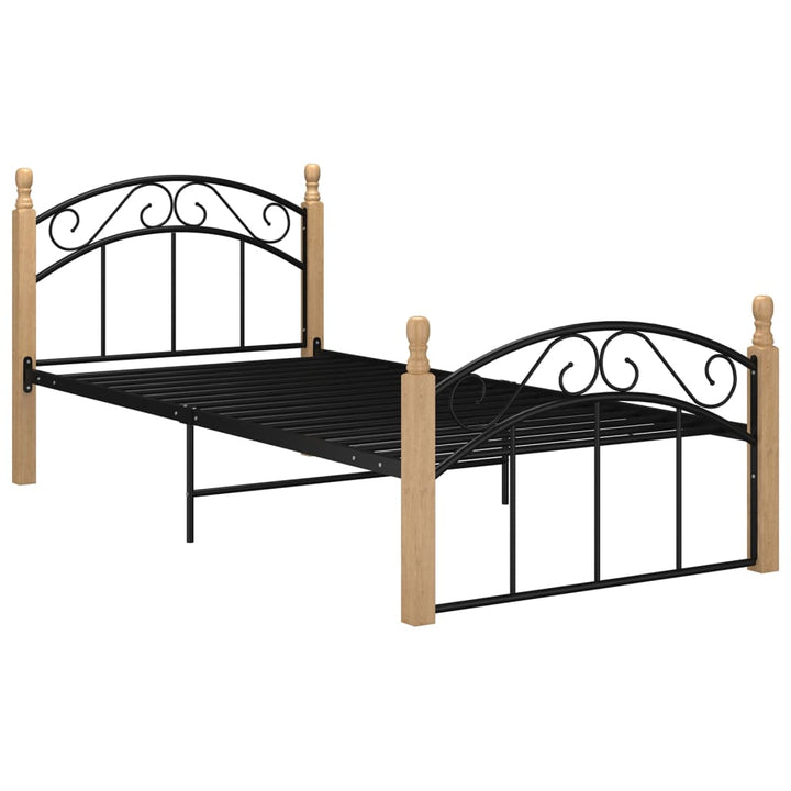 Bedframe metaal en massief eikenhout zwart 100x200 cm - Griffin Retail