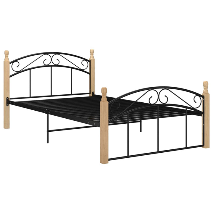 Bedframe metaal en massief eikenhout zwart 120x200 cm - Griffin Retail