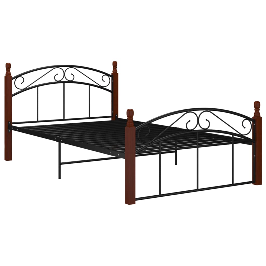 Bedframe metaal en massief eikenhout zwart 120x200 cm - Griffin Retail