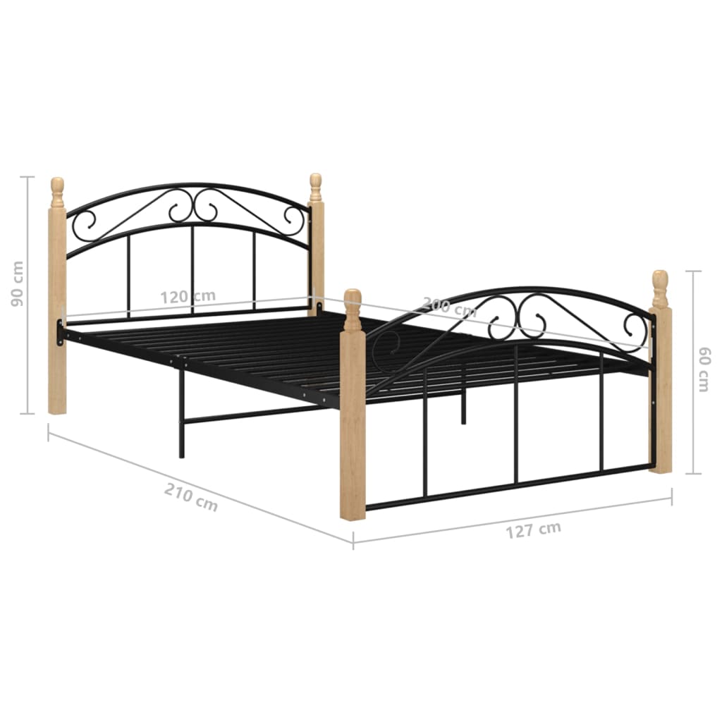 Bedframe metaal en massief eikenhout zwart 120x200 cm - Griffin Retail