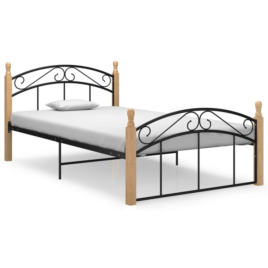 Bedframe metaal en massief eikenhout zwart 120x200 cm - Griffin Retail