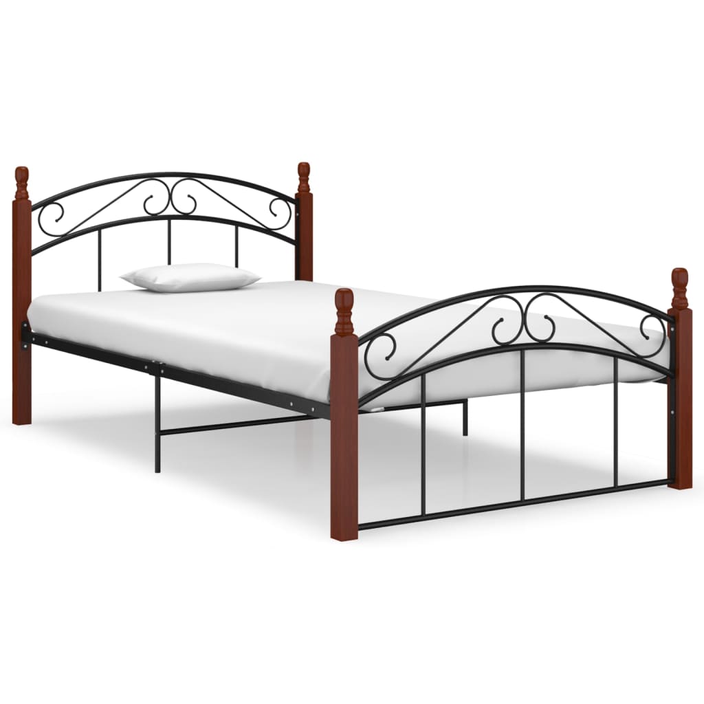 Bedframe metaal en massief eikenhout zwart 120x200 cm - Griffin Retail