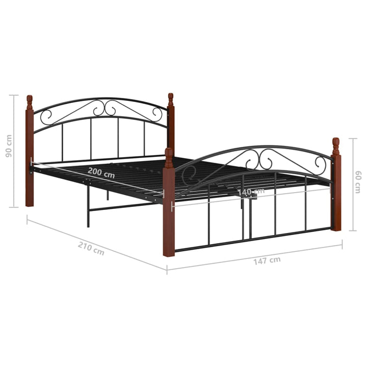 Bedframe metaal en massief eikenhout zwart 140x200 cm - Griffin Retail