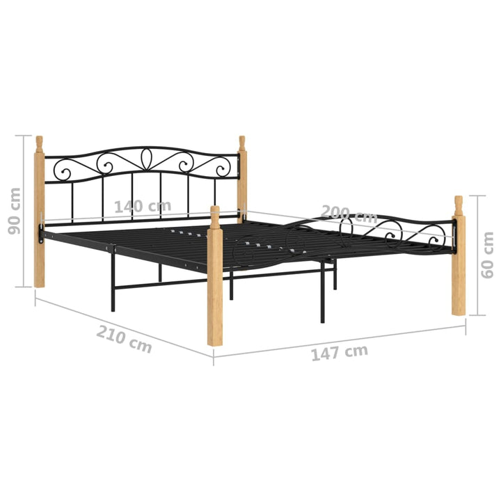 Bedframe metaal en massief eikenhout zwart 140x200 cm - Griffin Retail