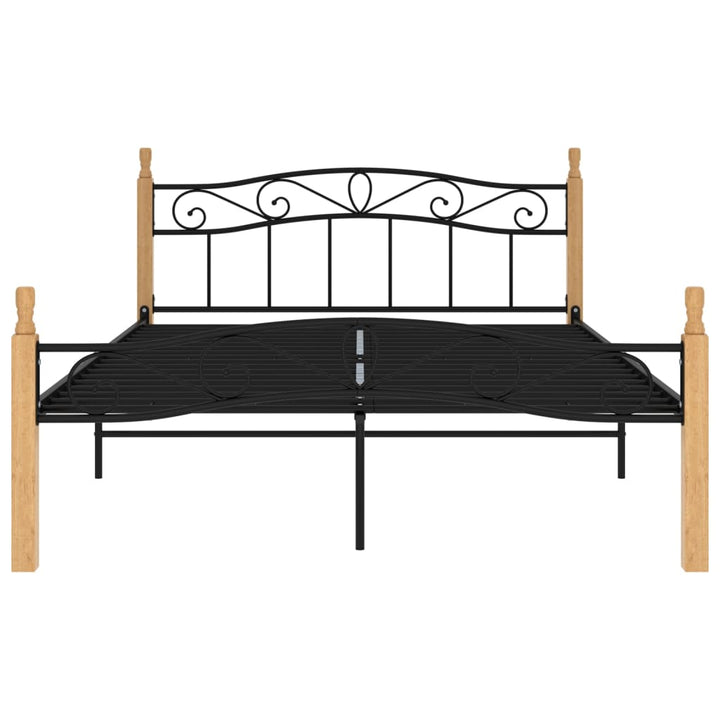 Bedframe metaal en massief eikenhout zwart 140x200 cm - Griffin Retail