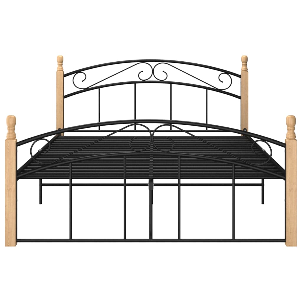 Bedframe metaal en massief eikenhout zwart 140x200 cm - Griffin Retail