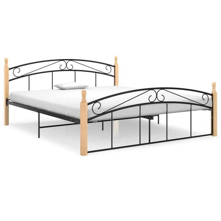 Bedframe metaal en massief eikenhout zwart 160x200 cm - Griffin Retail