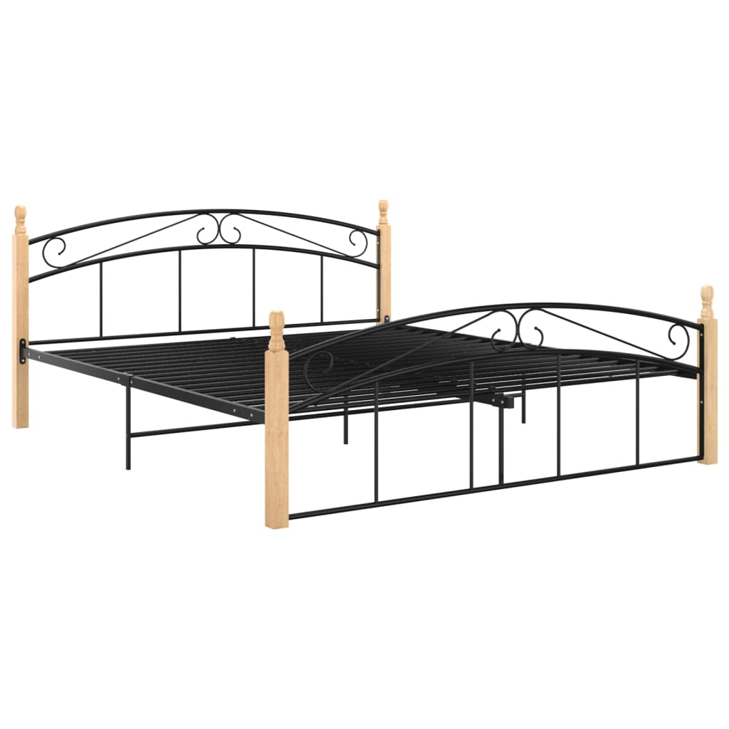 Bedframe metaal en massief eikenhout zwart 160x200 cm - Griffin Retail