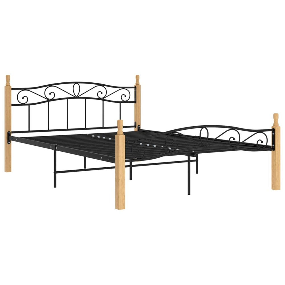 Bedframe metaal en massief eikenhout zwart 160x200 cm - Griffin Retail