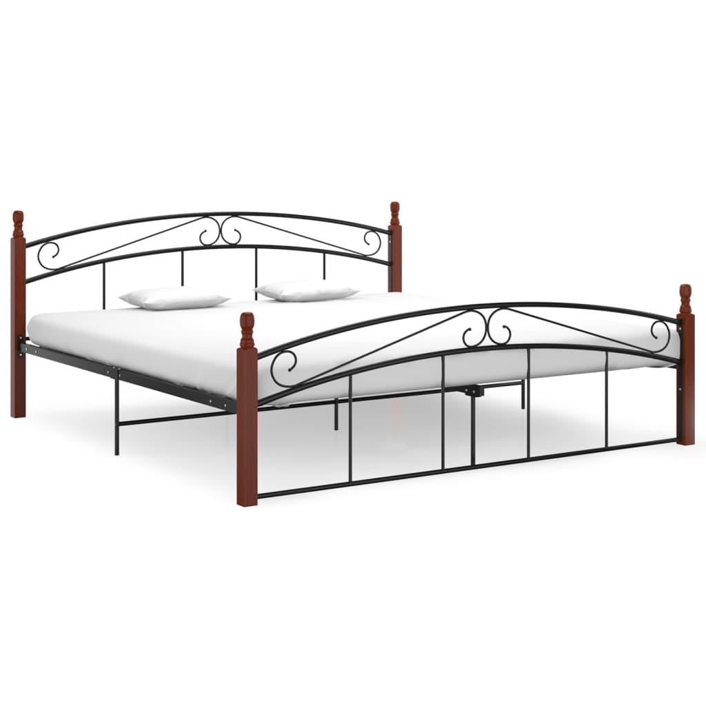 Bedframe metaal en massief eikenhout zwart 180x200 cm - Griffin Retail