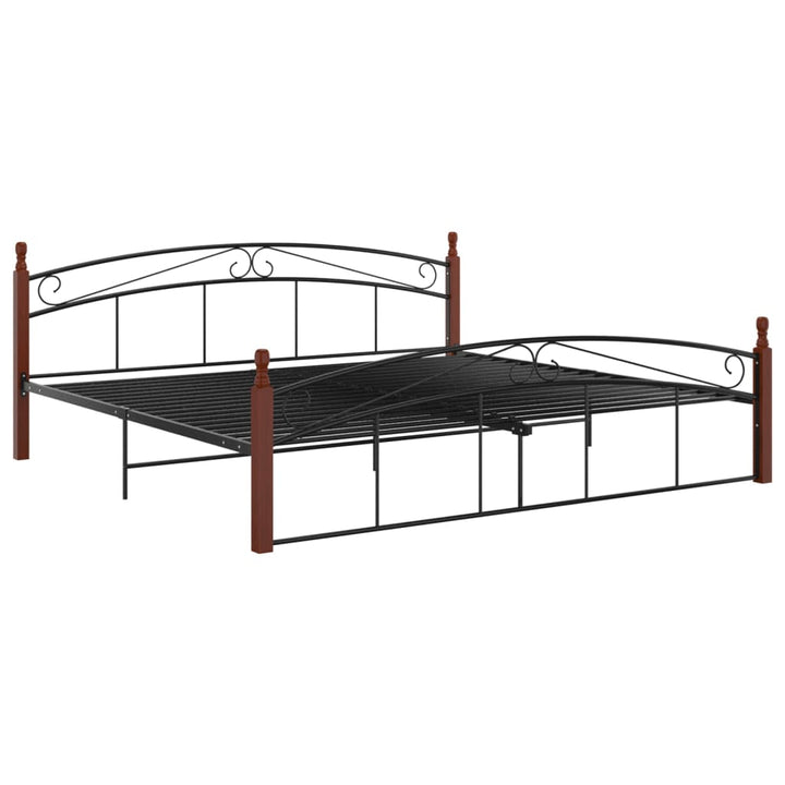 Bedframe metaal en massief eikenhout zwart 200x200 cm - Griffin Retail