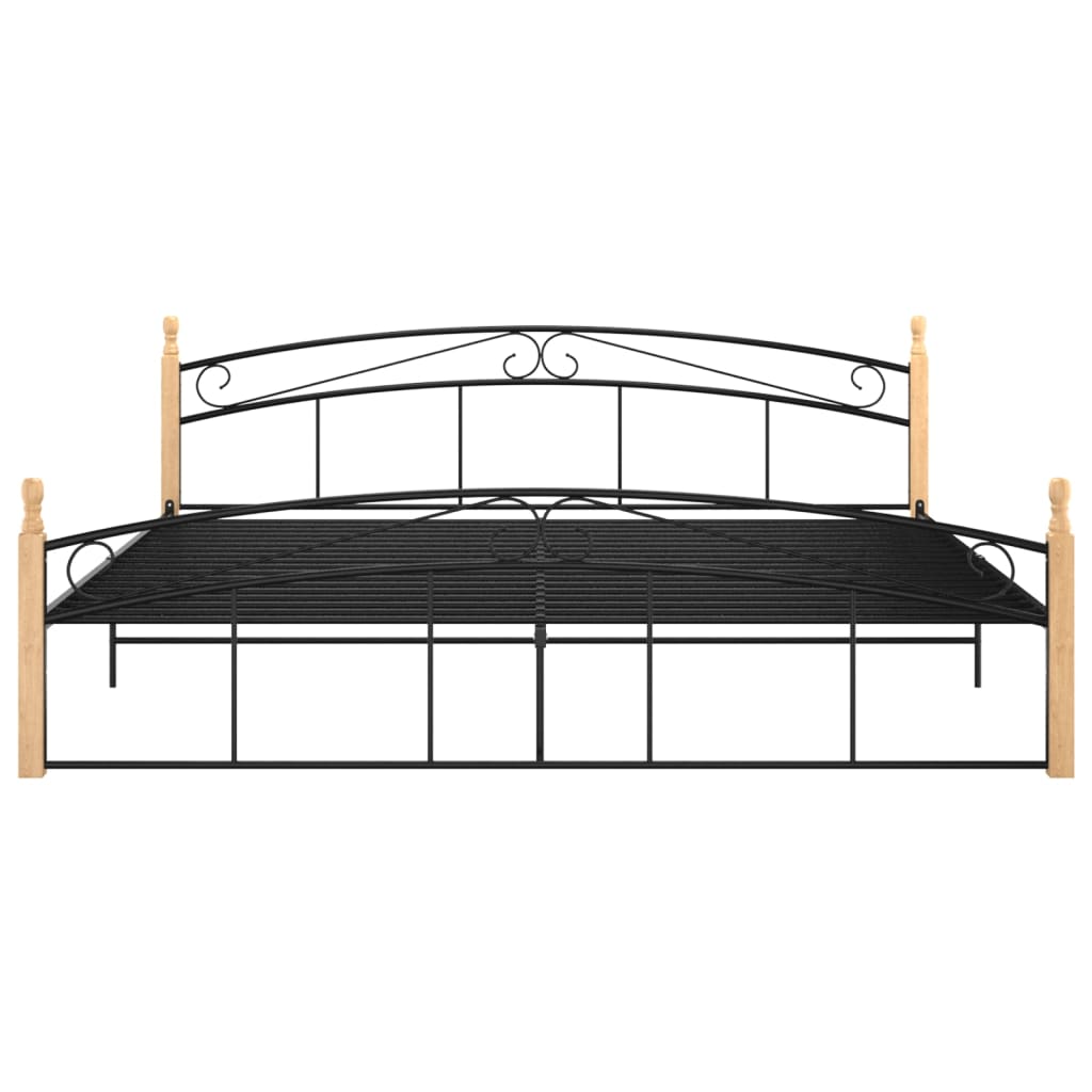 Bedframe metaal en massief eikenhout zwart 200x200 cm - Griffin Retail