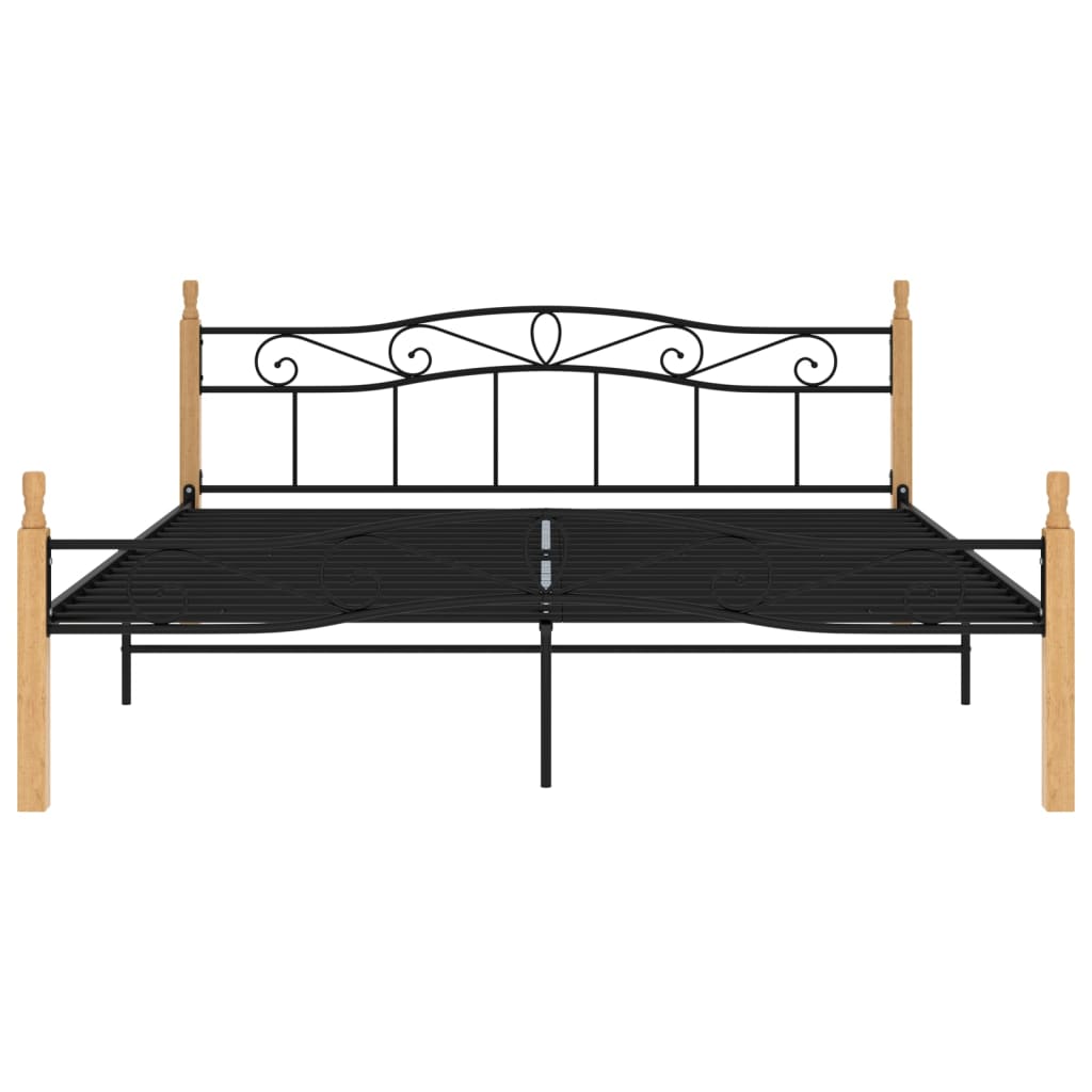 Bedframe metaal en massief eikenhout zwart 200x200 cm - Griffin Retail