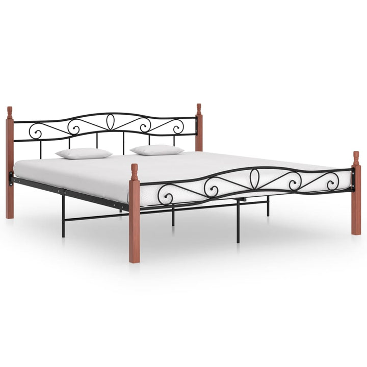 Bedframe metaal en massief eikenhout zwart 200x200 cm - Griffin Retail