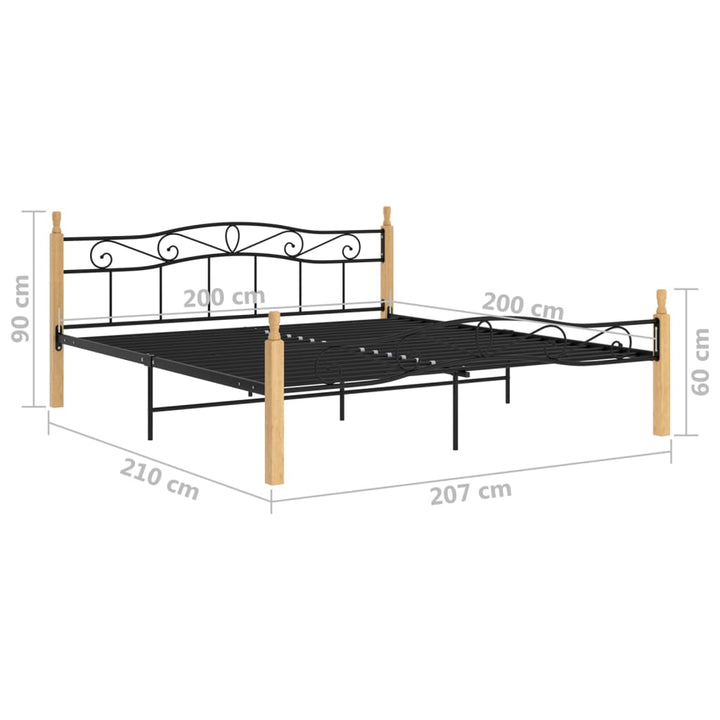 Bedframe metaal en massief eikenhout zwart 200x200 cm - Griffin Retail