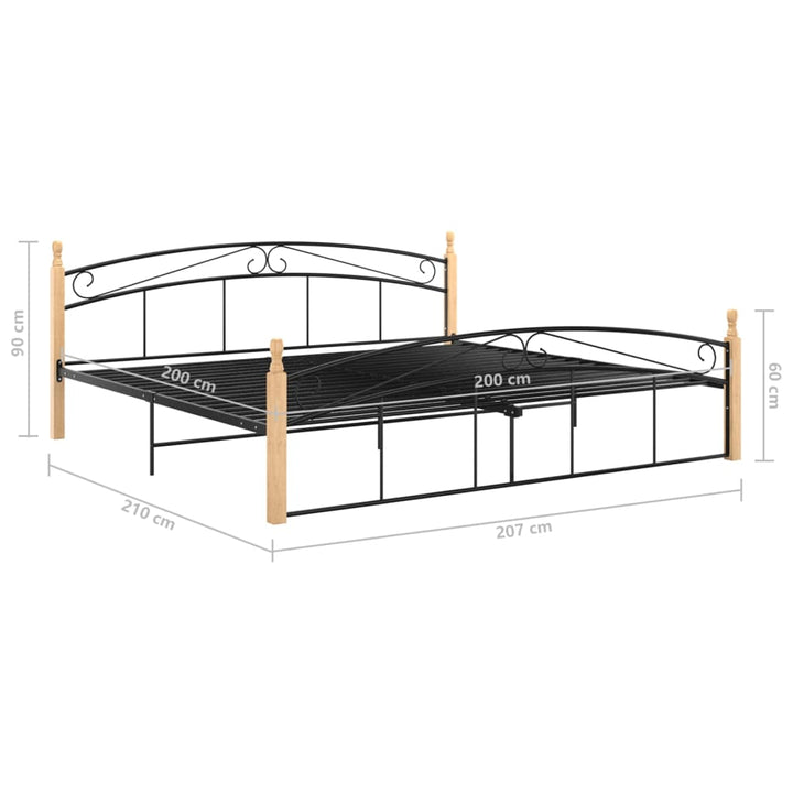 Bedframe metaal en massief eikenhout zwart 200x200 cm - Griffin Retail