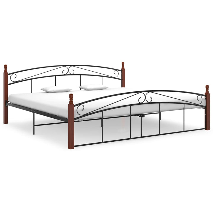 Bedframe metaal en massief eikenhout zwart 200x200 cm - Griffin Retail