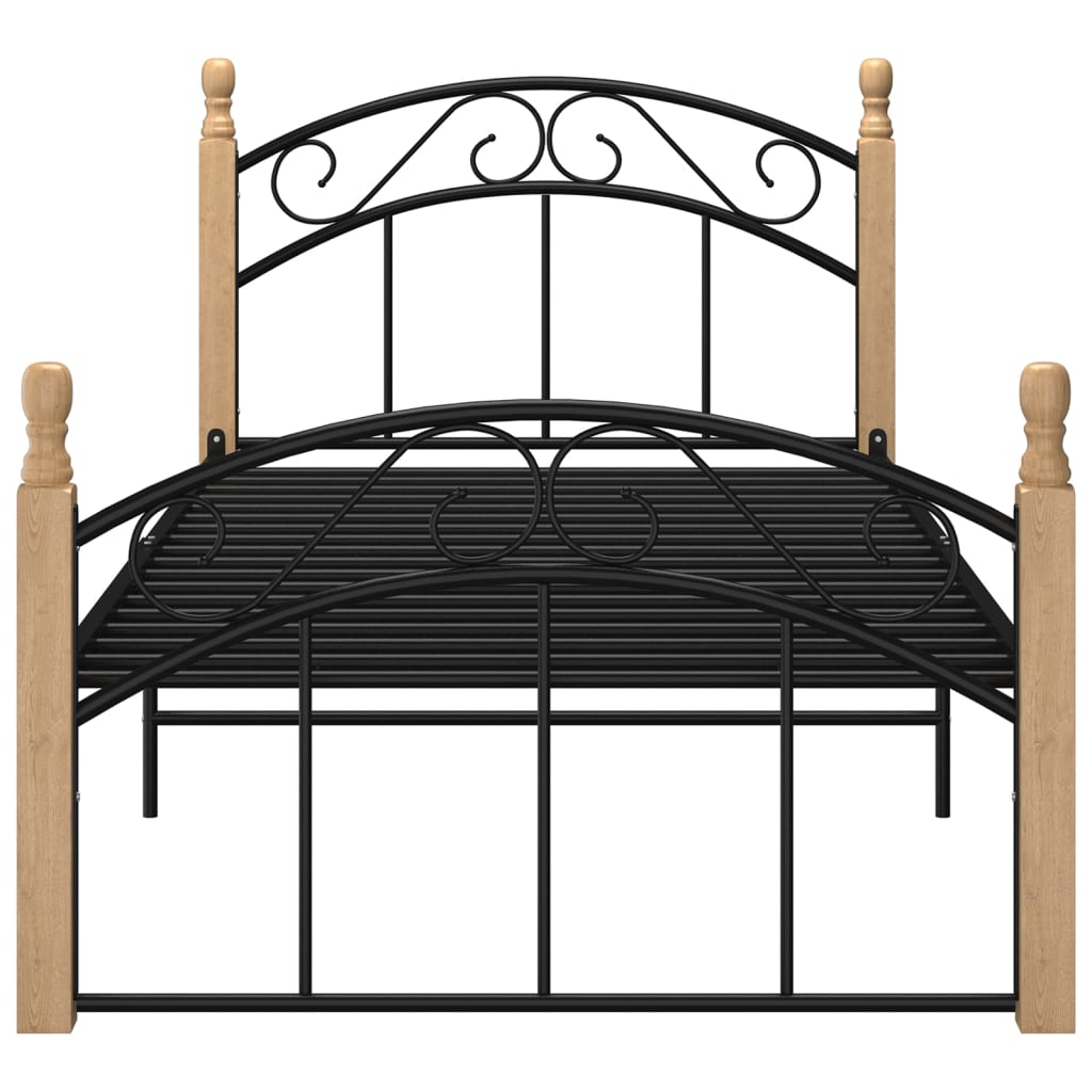 Bedframe metaal en massief eikenhout zwart 90x200 cm - Griffin Retail