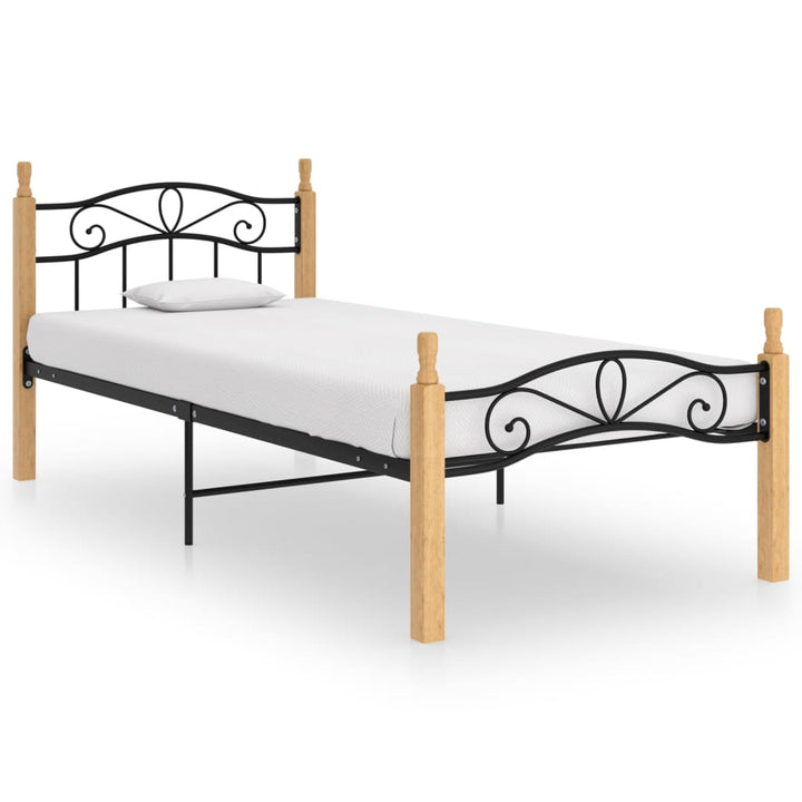 Bedframe metaal en massief eikenhout zwart 90x200 cm - Griffin Retail