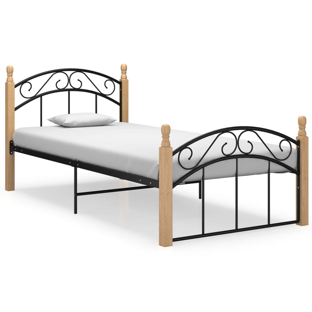 Bedframe metaal en massief eikenhout zwart 90x200 cm - Griffin Retail