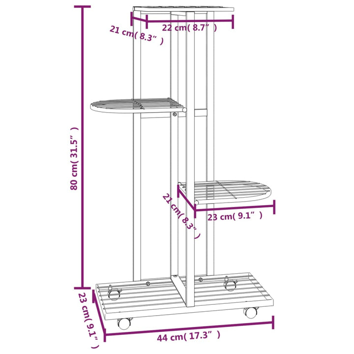 Bloemenstandaard met wielen 4-laags 44x23x80 cm ijzer zwart - Griffin Retail