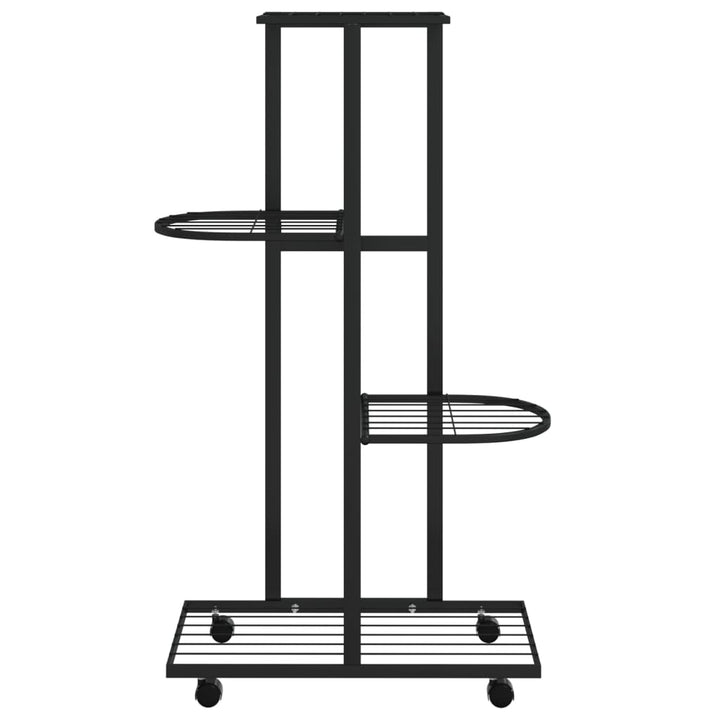 Bloemenstandaard met wielen 4-laags 44x23x80 cm ijzer zwart - Griffin Retail