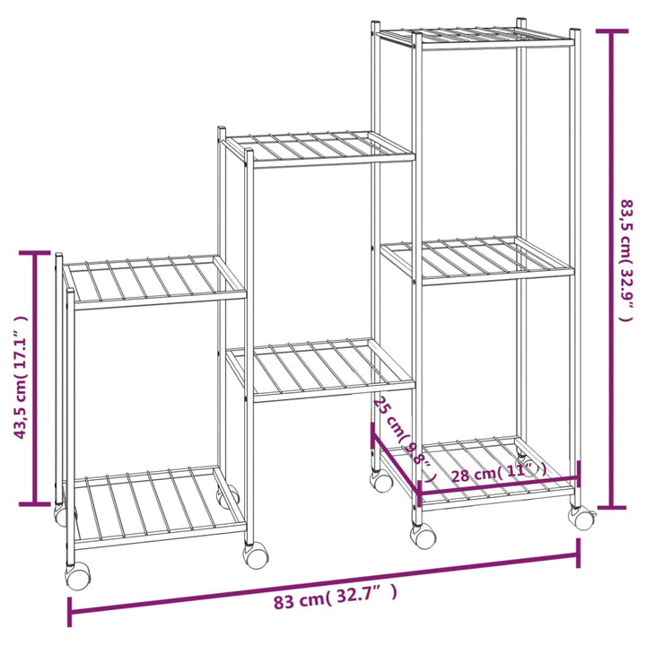 Bloemenstandaard met wielen 83x25x83,5 cm ijzer zwart - Griffin Retail