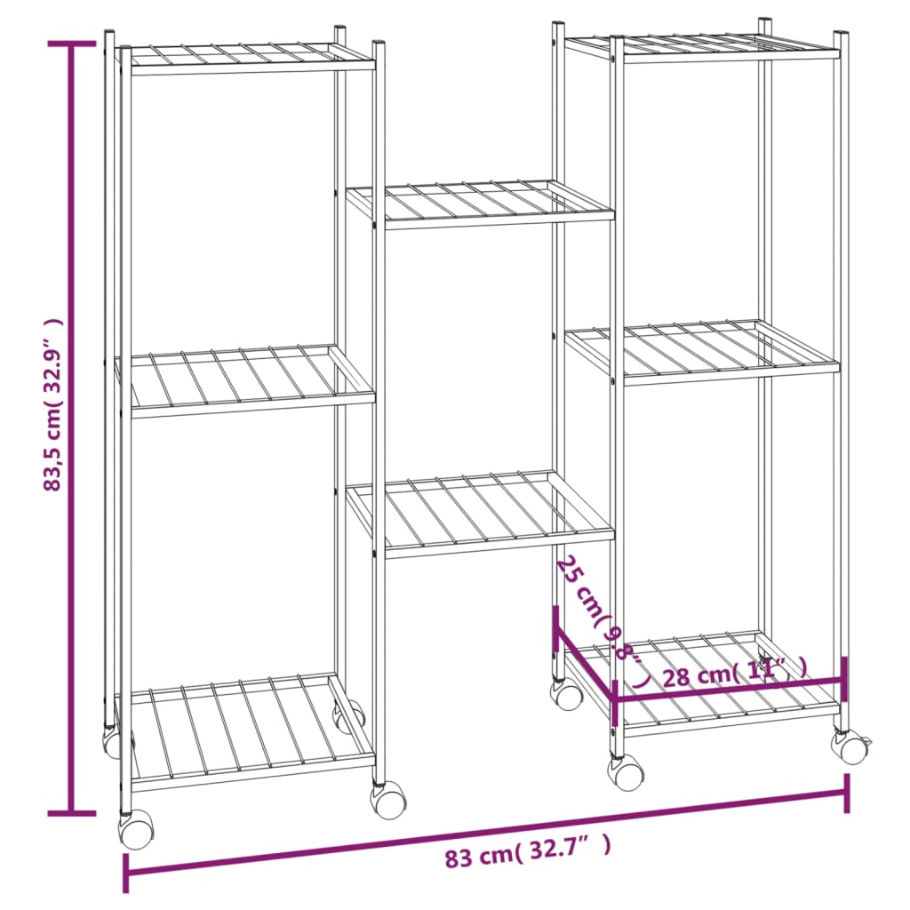 Bloemenstandaard met wielen 83x25x83,5 cm ijzer zwart - Griffin Retail