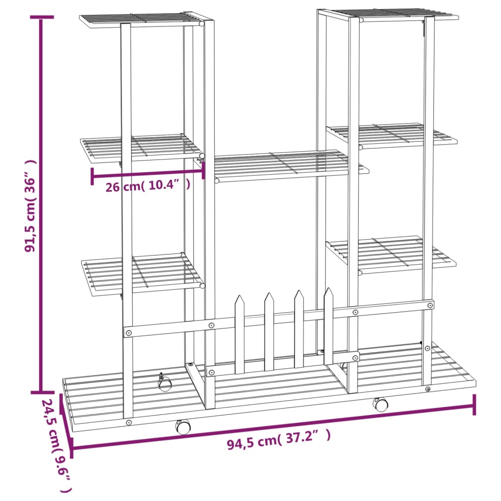 Bloemenstandaard met wielen 94,5x24,5x91,5 cm ijzer zwart - Griffin Retail