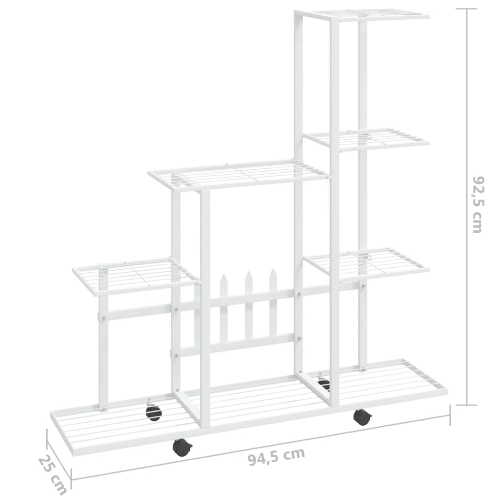 Bloemenstandaard met wielen 94,5x25x92,5 cm metaal wit - Griffin Retail