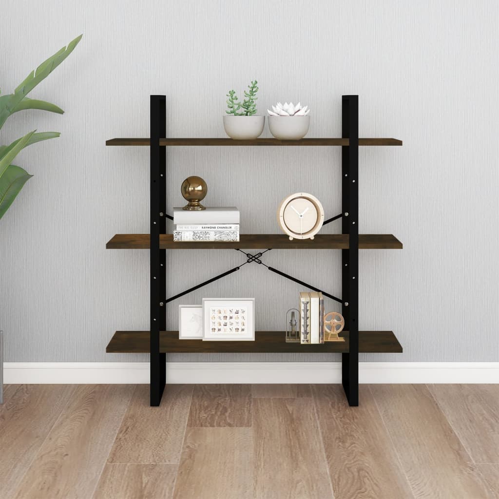 Boekenkast 100x30x105 cm bewerkt hout gerookt eikenkleurig - Griffin Retail